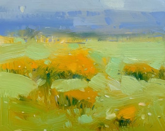 Valle Amarillo, Pintura al óleo original, Obra de arte hecha a mano, única en su tipo