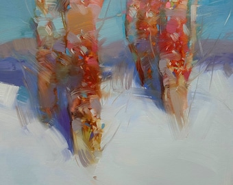 Árboles de invierno, Paisaje Pintura al óleo original, Obra de arte hecha a mano, Único en su clase