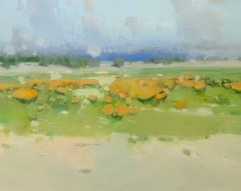 Yellow Valley, Impressionism, handmade artwork, One of a kind