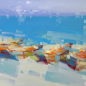 Fishing Boats, Original oil painting, handmade artwork, One of a kind