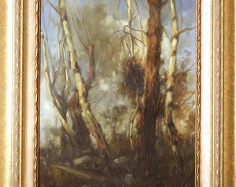 Birches Trees Landscape Original Oil Painting  Handmade Nature Holland Style Classic Art Forest 11 x 14 in Ready to Hang One of a Kind