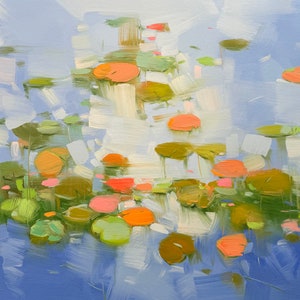 Lilies Pond, Original oil Painting, Handmade artwork, One of a kind