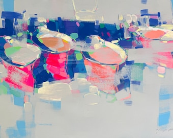 Vissersboten, origineel olieverfschilderij, handgemaakte kunstwerken, uniek in zijn soort