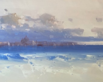 Venice View, Seascape Original oil Painting, Handmade artwork, One of a kind