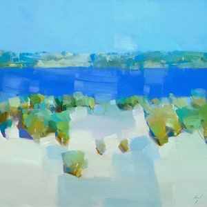 Lake Side, Landscape Original oil Painting, Handmade artwork, One of a kind