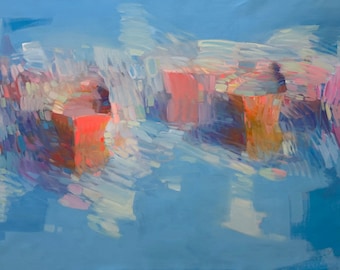 Fishing Boats, Original oil Painting, Handmade artwork, One of a kind