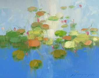 Pond, Original oil Painting, Handmade artwork, One of a kind, Framed