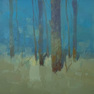 Trees in Turquoise Landscape Original oil painting, handmade artwork, One of a kind