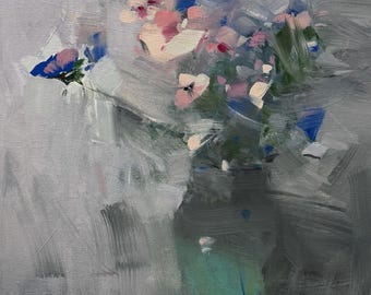 Vase of Flowers Original oil painting, handmade artwork, One of a kind
