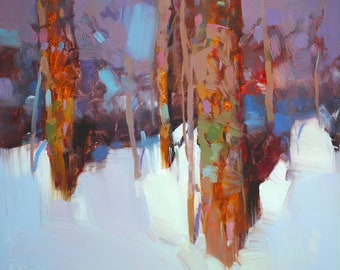 Winter Trees, Landscape Original oil Painting, Handmade artwork, One of a kind