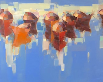 Boats, Oil Painting, Original artwork, large size painting, One of a kind