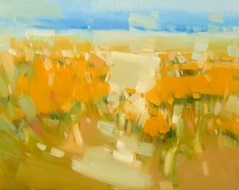 Claro amarillo, Pintura al óleo original, Obra de arte hecha a mano, Único en su especie