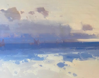 Cream Ocean, Seascape Original oil Painting, Handmade artwork, One of a kind