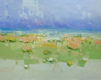 Valle Amarillo, Pintura al óleo original, Obra de arte hecha a mano, única en su tipo