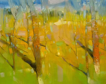 Pintura al óleo original de día soleado, obra de arte hecha a mano, pieza única