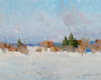 Winter Morning, Original oil painting, handmade artwork, impressionism, One of a kind