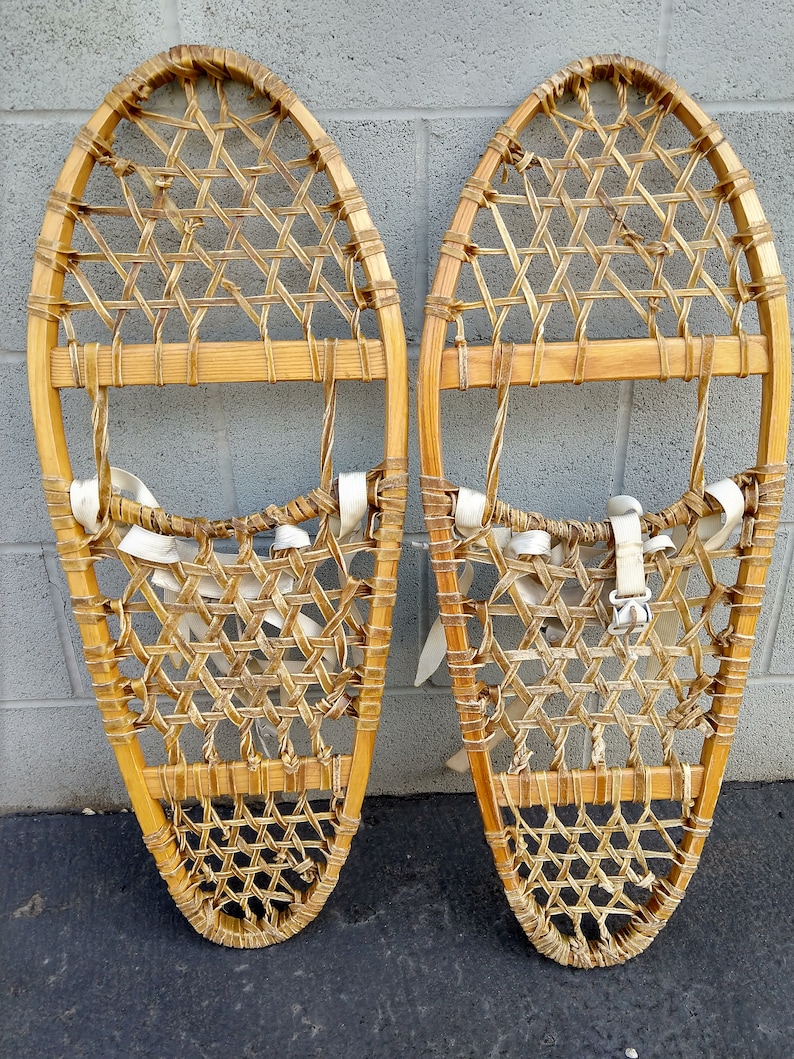 Vintage TUBBS Vermont Wood and Rawhide Leather Snowshoes Etsy
