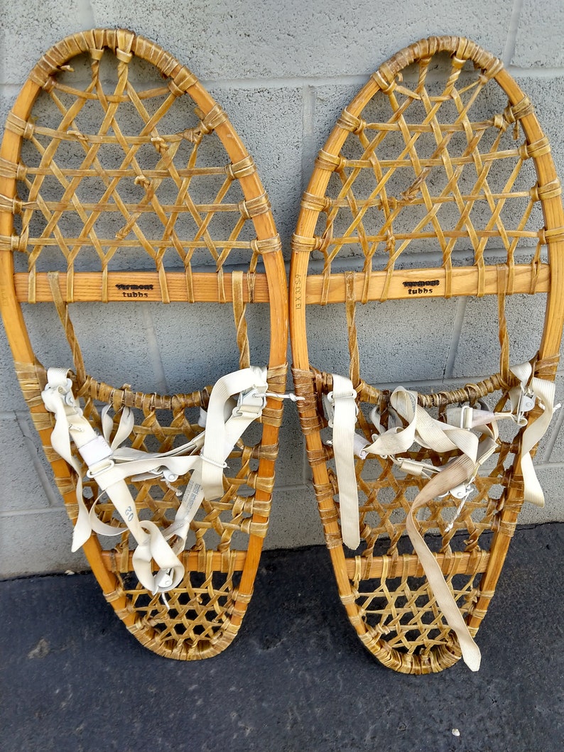 Vintage TUBBS Vermont Wood and Rawhide Leather Snowshoes Etsy