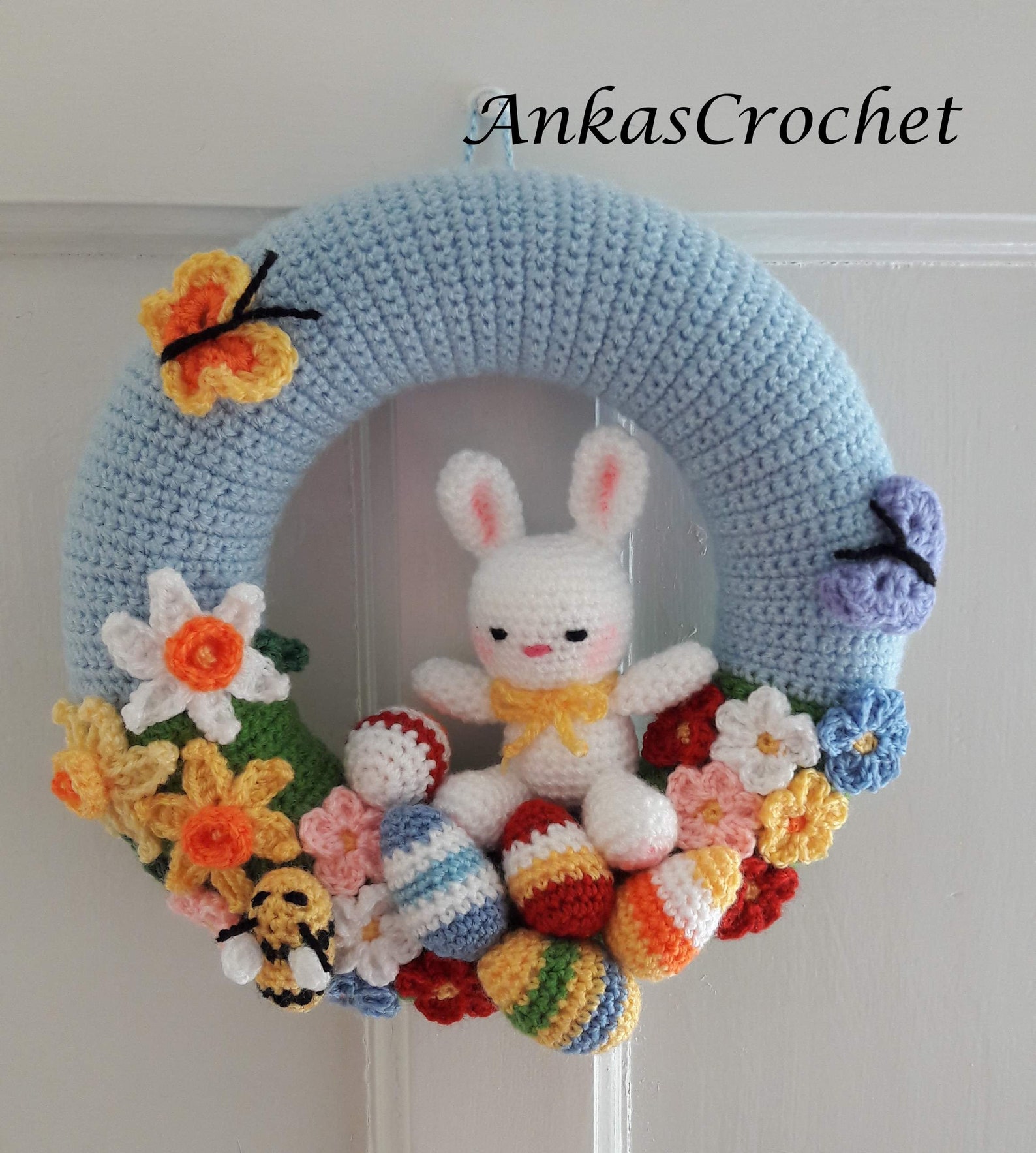 Bunny Yarn Wreaths with Eggs and Flowers Bunny Yarn Wreaths with Eggs and Flowers