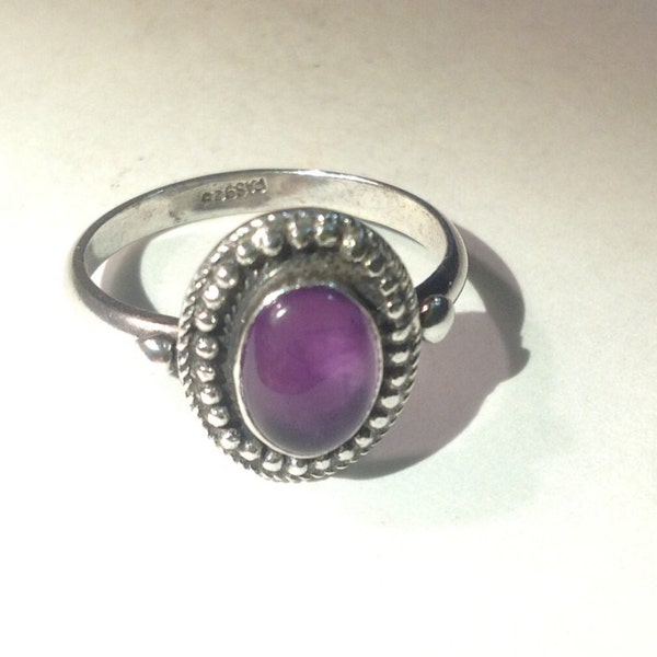 Sterling Silver Ring Purple Amethyst 925 Size 6.75 - 7 Vintage