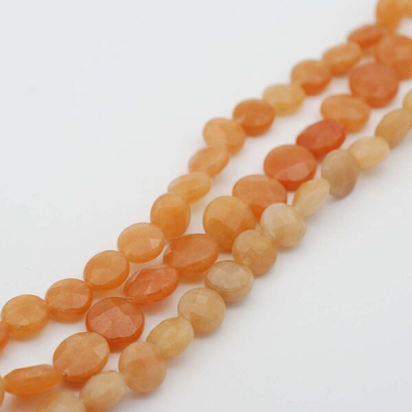 Faceted Coin Shape Red Aventurine Bead, 16" long