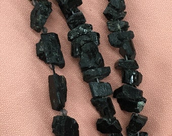 Black Tourmaline Raw  Nugget Shape Beads