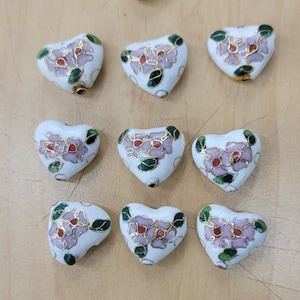 Vintage White Cloisonné Heart Shape (15mmx 17mm) bead, Sold by 10 pcs