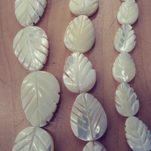 MOP Shells  Leaf shape beads drilled  top to bottom