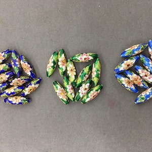 9 x 25 mm ovale Cloisonné-Perle, ( 6 Stück) Blau / Grün / Hellblau