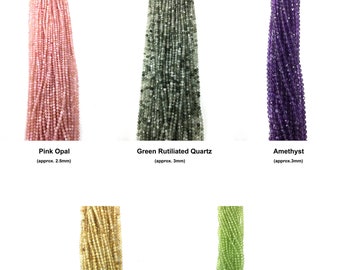 2.5-4mm A Quality Semi-Precious Gemstone ROUND Faceted Beads, (Hand-cut in India), 13" Strands