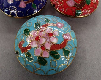 Vintage Cloisonne  Round Pendant   35mm