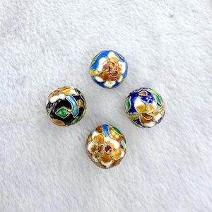 20 mm Vintage Cloisonné Perlen (mit erhöhten Kanten) in Schwarz/Orange/Hellblau/ Navy Blau Verkauft per Stück