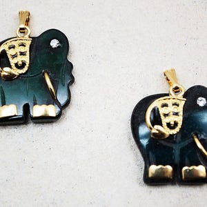 Gemstone Elephant Pendants with Gold Accents, (Small, Medium, Large) in Rose Quartz, Black Onyx, Howlite