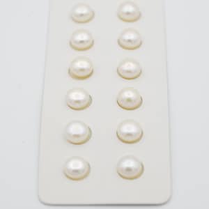 6.5mm Half Drilled White Cultured Natural Freshwater Pearl Stud, 5mm thickness