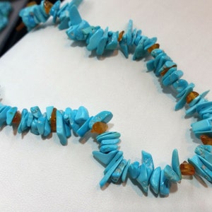 Sleeping Beauty Turquoise with Amber Chips 8-12mm, 25&quot;L, 49grams