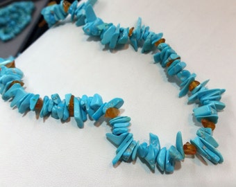 Sleeping Beauty Turquoise with Amber Chips 8-12mm, 25"L, 49grams