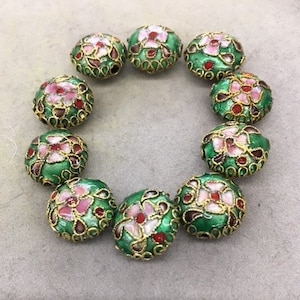Vintage Cloisonne Coin Bead  12mm  side drilled, SOLD BY 10PCS