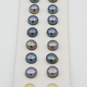 7.5mm Half Drilled Peacock Gray Cultured Dyed Freshwater Pearl Stud, 5-6mm thickness