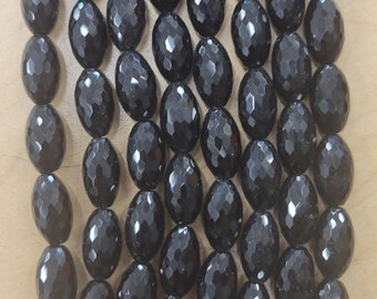 Black Onyx Faceted oval beads  8mmx 14-15mm 16"