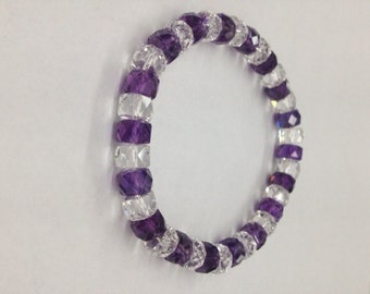 Genuine Crystal quarts and amethyst faceted rondells 7.5" long on elastic band