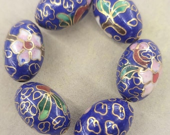Vintage Cloisonné Oval Shape Beads 12x18mm, Blue or White, Sold by 10pcs