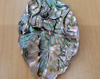 Abalone shell  LEaf Shape pendant with Sterling Silver attachment