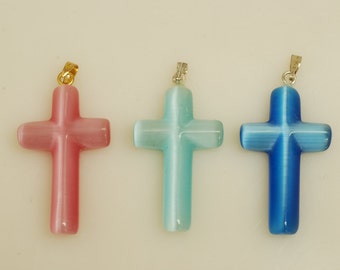 Cat Eye Cross Stone 1.25&quot; cross