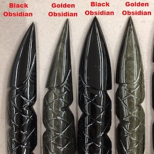 Schwarzes oder Goldenes Obsidian (SPIRITUELLES) Messer - mit geschnitztem Griff, 18 cm