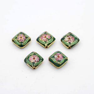 Vintage Cloisonne Flache Diamantperle / 6 Stück pro Bestellung