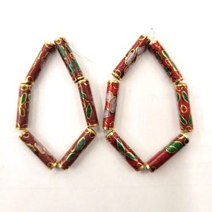 Vintage Rote Cloisonné Tube Perlen 3.5 mm x 14-15 mm (Rot) / 3.5 x 12 mm (Blau) , verkauft in 6 Stück Bild 1