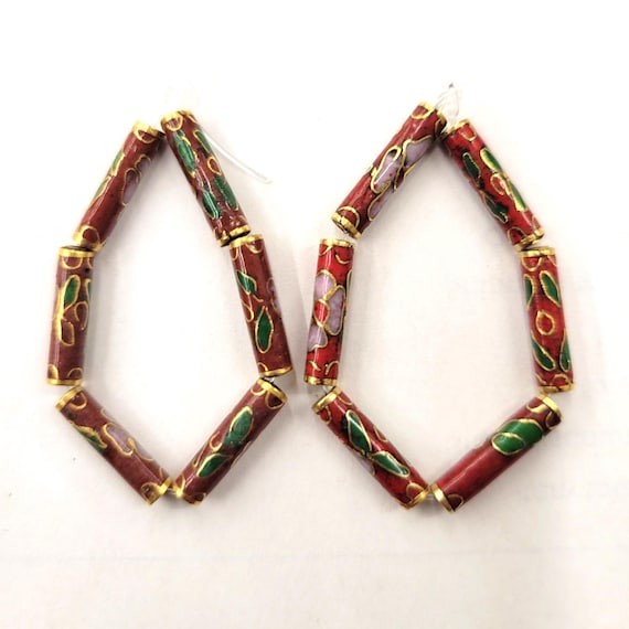 Vintage Red Cloisonné Tube Beads 3.5mm x 14-15mm (Red) / 3.5 x 12mm (Blue) , sold by 6 pieces