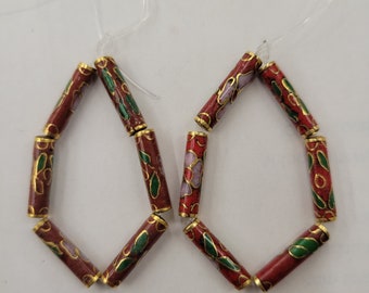 Vintage Red Cloisonné Tube Beads 3.5mm x 14-15mm (Red) / 3.5 x 12mm (Blue) , sold by 6 pieces