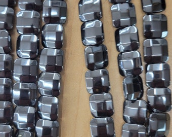 Hematite Pillow Cut Squre  10x10, Hematite soft facets squre 10x10 beads