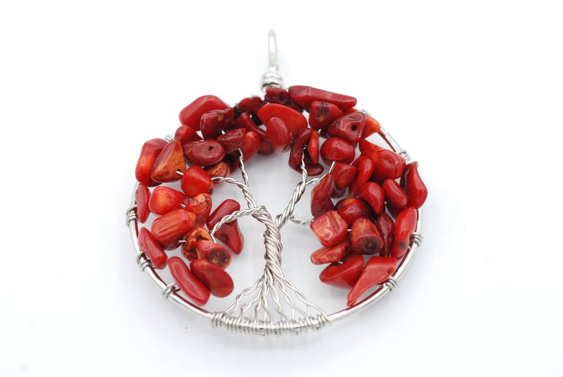 Red Bamboo Coral Tree of Life 50mm Pendant